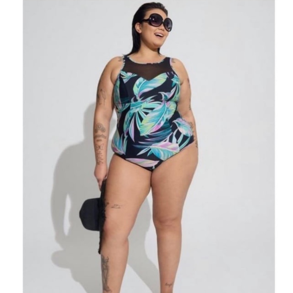 Torrid Wireless Mesh High Neck One Piece Swimsuit